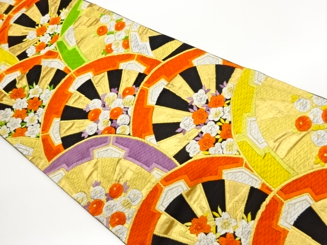 JAPANESE KIMONO / GOSHOGURUMA / FLOWER PATTERN WEAVING FUKURO OBI